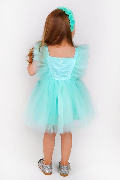 Le Mabelle Mint Girls' Dress with Tulle Shoulders - Caroline