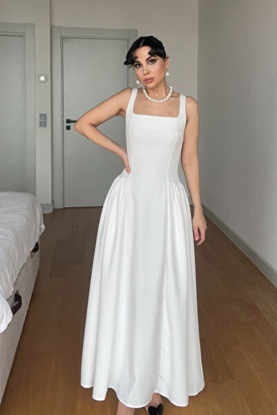 Seda Yalçın Atelier Beyaz Askılı Kare Yaka Paris Elbise