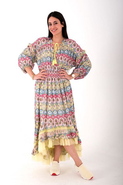 Blues Outlet Blue Women's Ethnic Patterned Stretchy Half Sleeve Dress