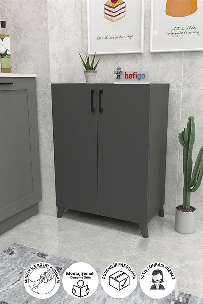 Bofigo Bofigo 4 Shelves 2 Door Shoe Cabinet Multipurpose Storage Cabinet Ceren Anthracite