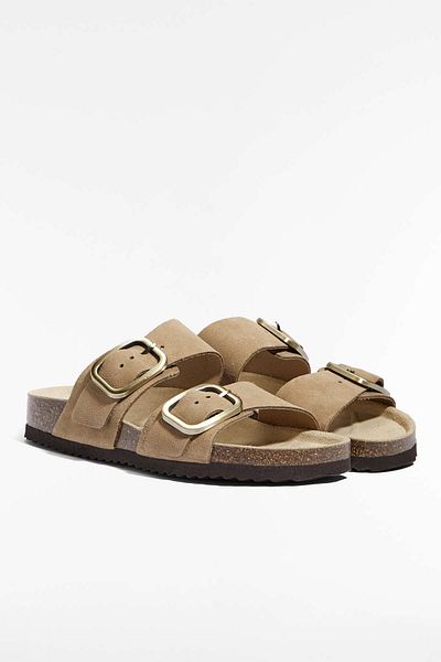 Oysho Buckle split-leather slides