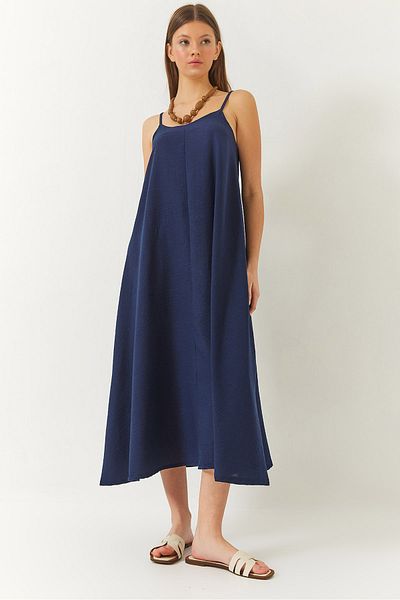 Bianco Lucci Langes Leinenkleid für Damen mit dünnen Trägern 355 60261439