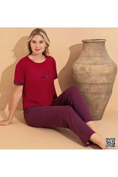 Pijamoni Milan Fabric Crew Neck Short Sleeve Women's Pajamas Set