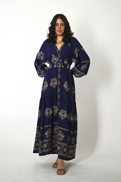 ABBRA Women's Prevailing Collar Buttoned Front Belted 100% Viscose Summer Dress