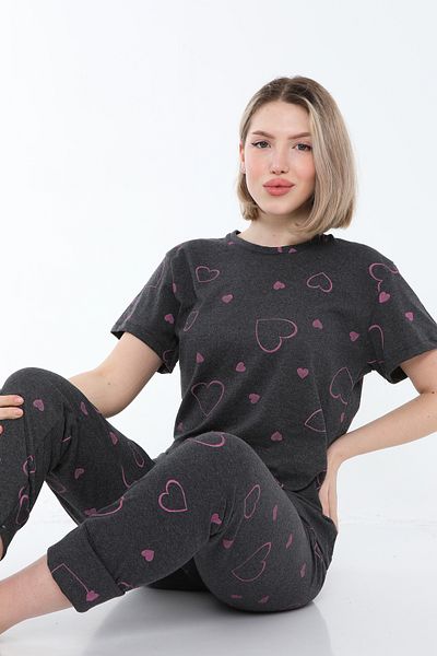FAMESTEKSTİL Costum de pijama de vară cu mâneci scurte