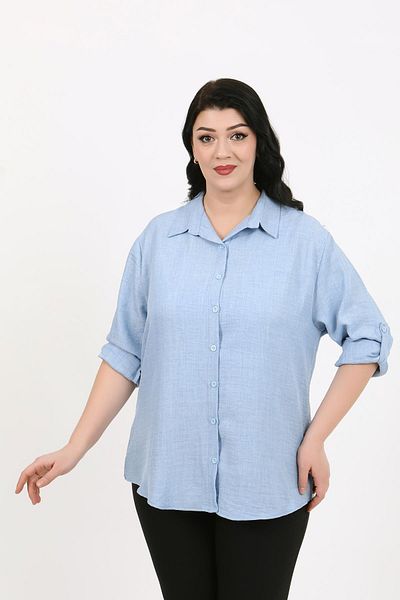 By Alba Collection Cămașă de damă albastru deschis din in moale de mărime mare