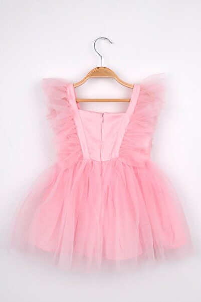 Le Mabelle Pink Girls' Dress with Tulle Shoulders - Caroline