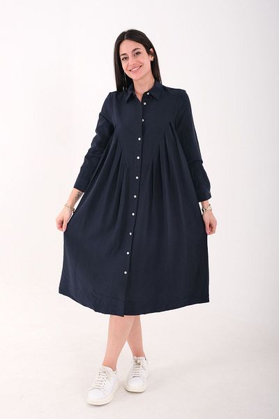 Blues Outlet Women's Side Plisseed Wide Cut Dress-Dark Blue