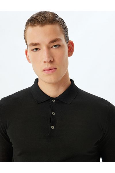 Koton Knitwear Sweater Polo Neck Basic Button Detail