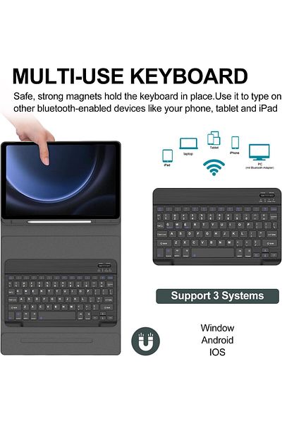 AWH حافظة لوحة مفاتيح لجهاز Galaxy Tab S9 FE 5G مقاس 10.9 بوصة وS9 مقاس 11 بوصة، قابلة للفصل وبلوتوث، باللون الأسود
