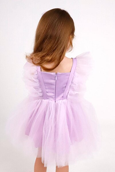Le Mabelle Lilac Girls' Dress with Tulle Shoulders - Caroline