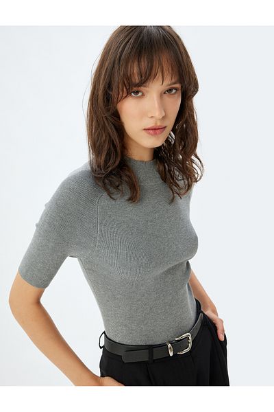 Koton Short Sleeve Knitwear Sweater Stand Collar Ribbed