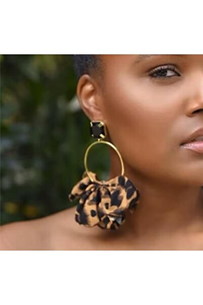 Pelin Aksesuar Leopar Halkalı Büyük Kumaş Küpe