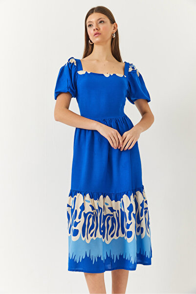 Bianco Lucci Női görögdinnye ujjú, négyzet alakú nyakú mintás tericotton ruha 60261412