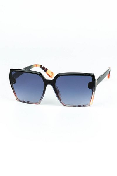 Di Caprio Women's Black Leopard Uv400 Protected Geometric Model Sunglasses