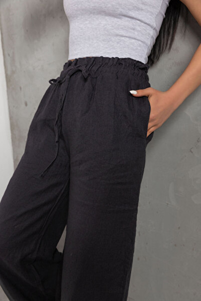 Maule 100% Linen Wide Leg Loose Fitting Lace up Elastic Women's Trousers @Leon