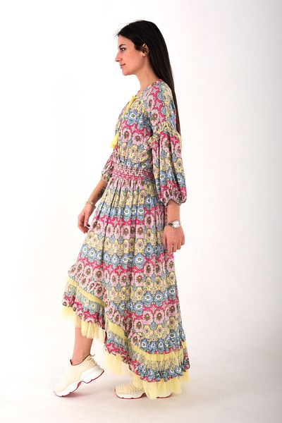 Blues Outlet Blue Women's Ethnic Patterned Stretchy Half Sleeve Dress
