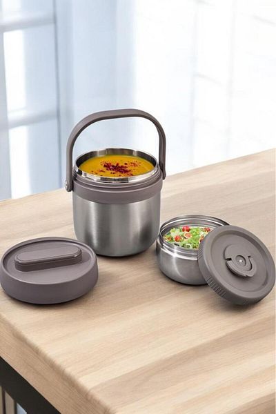 Digithome Bento Portable Stainless Steel Food Container Thermos Lunch Box Round 1400ml