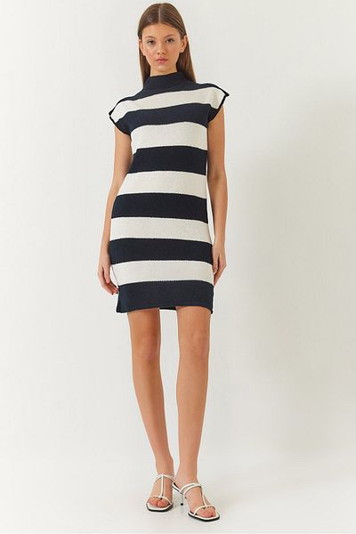 Bianco Lucci Gestreiftes Minikleid mit halbem Rollkragen für Damen 60261404