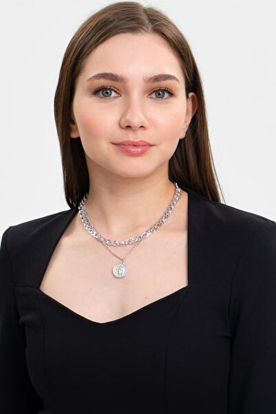 New Obsessions Silver Color Thick Chain  Choker Set of 2 Women's Necklace
