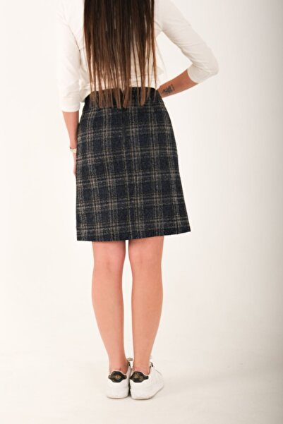 Blues Outlet Women's Plaid Skirt-Dark Blue