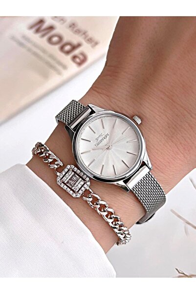 Slazenger حافظة فضية صغيرة من الفولاذ المقاوم للصدأ بطول 30 مترًا وسوار ساعة يد نسائية مقاوم للماء