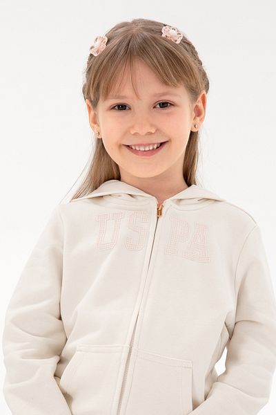 U.S. Polo Assn. Girl's Cream Hooded Basic Sweatshirt 50292507 -Vr071