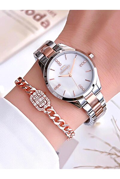 Slazenger Rose Silver Mother of Pearl - Women's Watch with 30 Mt Water Resistant Vintage Bracelet Gift