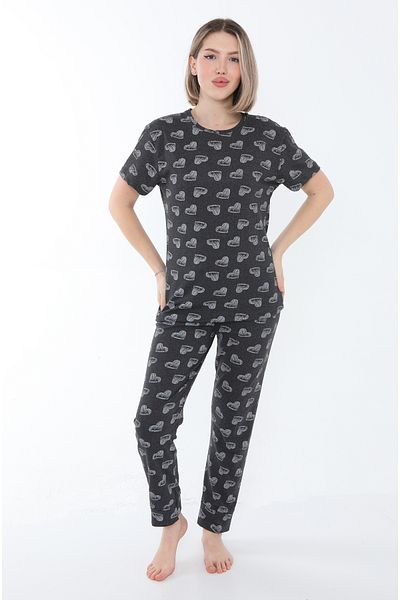 FAMESTEKSTİL Costum de pijama de vară cu mâneci scurte