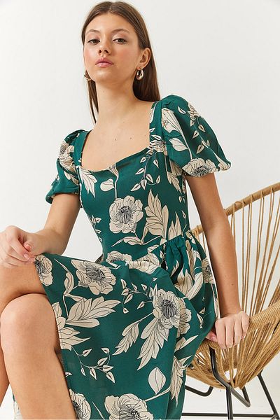 Bianco Lucci Women's Square Neck Watermelon Sleeve Floral Print Viscose Dress 60261441