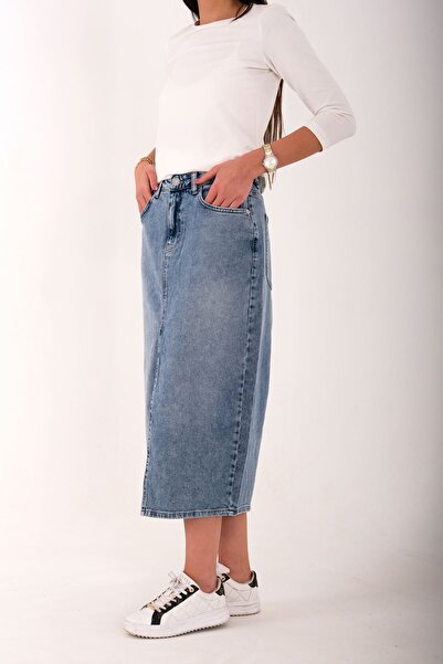 Blues Outlet FUSTA DE DENIM LUNGĂ CU FĂRĂ FATA FEMEI - ALBASTRU