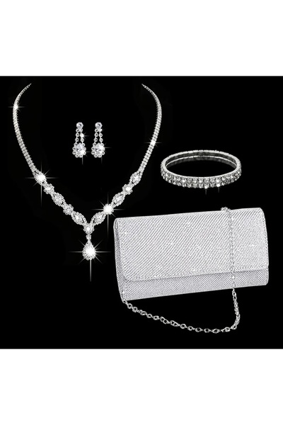 stainless steell VİP elegant  gümüş gri rhinestone şık set