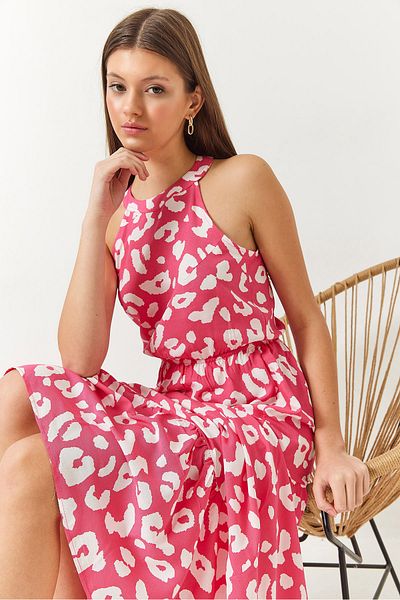 Bianco Lucci Women's Halter Neck Elastic Waist Layered Viscose Dress 60261421