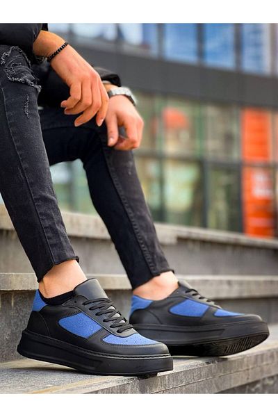 BOA Kb X8 Black Skin Blue Suede Detailed Black High Sole Casual Sneakers