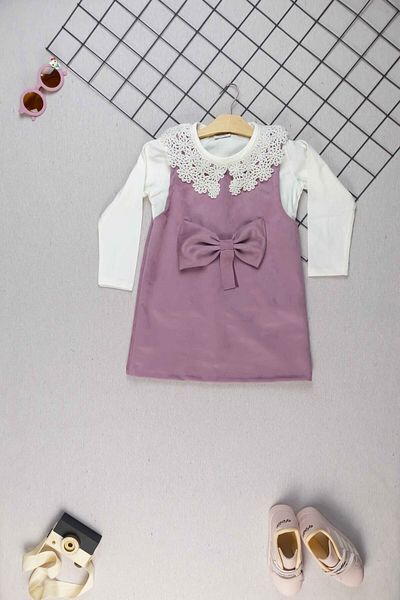 Yalçınoğlu Kids Princess Custom Girl's Suit - Lace Blouse & Velvet Dress & Salopette