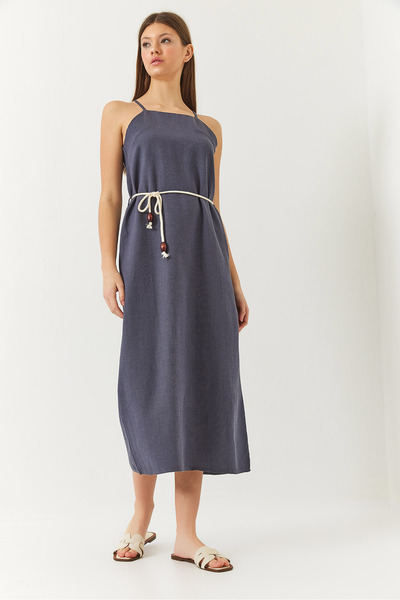 Bianco Lucci Women's Halter Neck Belt Detailed Linen Dress 60261422