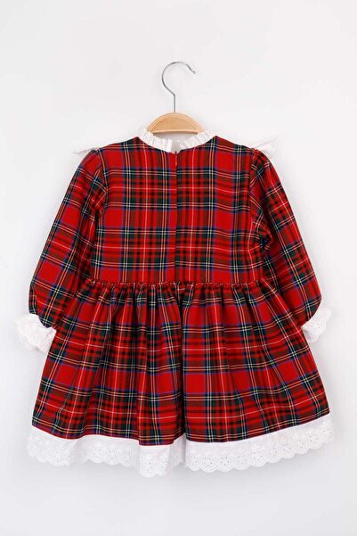 Le Mabelle Red Scallop Collar Plaid Patterned Vintage Girls' Dress - Helen