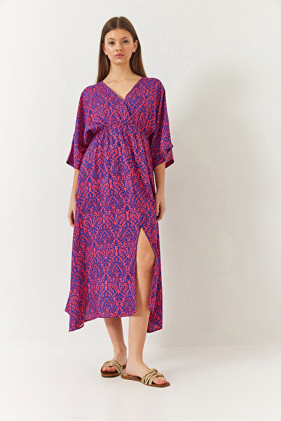 Bianco Lucci Γυναικείο φόρεμα με διπλό στήθος V λαιμόκοψη με λεπτομέρεια με σχισμή μπροστά 60261411