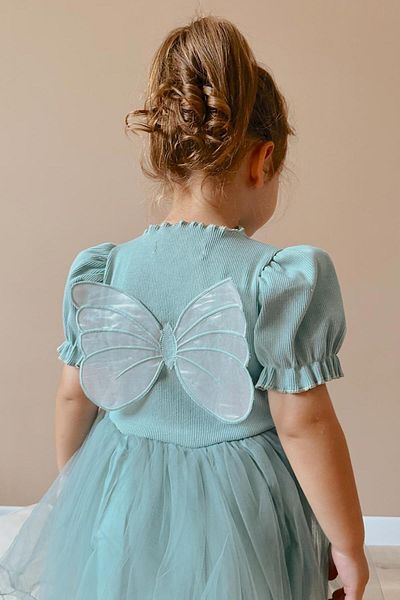 Le Mabelle Mint Watermelon Sleeves Butterfly Wings Girl's Dress - Angel
