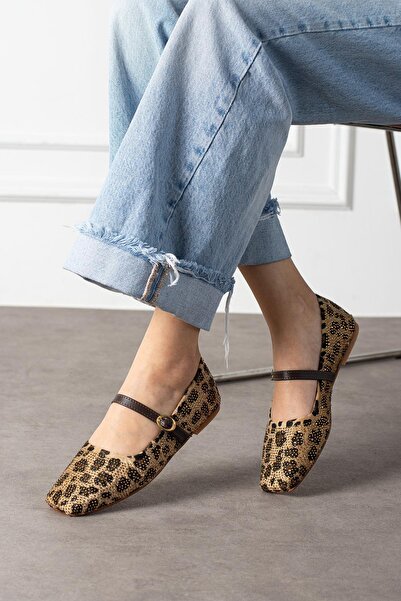 diclepolat Γυναικεία Παπούτσια Leopard Stoned Ballerina με κράνος Mary Jane Tevila