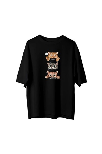 SVART WEAR Μπλουζάκι Mood Cat με τύπωμα oversized Unisex T-shirt