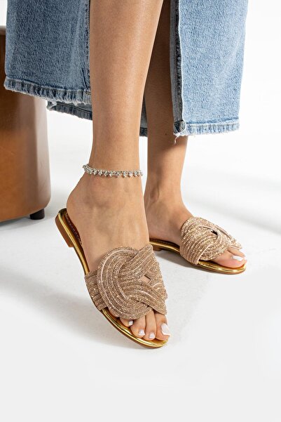 diclepolat Γυναικείες παντόφλες Rova Gold Spiral Stone