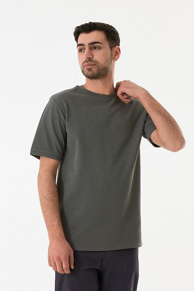 Fulla Moda Μπλουζάκι από ύφασμα κηρήθρας με λαιμόκοψη