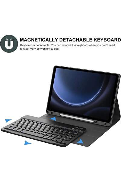 AWH Keyboard Case for Galaxy Tab S9 FE 5G 10.9" & S9 11", Detachable Bluetooth, Black