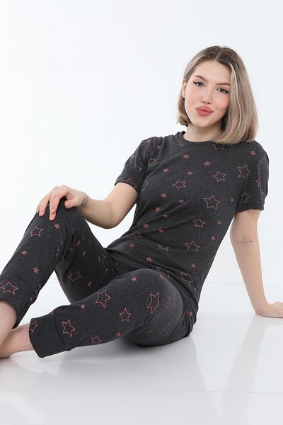 FAMESTEKSTİL Costum de pijama de vară cu mâneci scurte