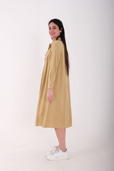 Blues Outlet Women's Side Plisseed Wide Cut Dress-Mustard
