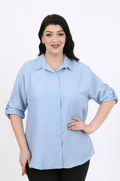 By Alba Collection Cămașă de damă albastru deschis din in moale de mărime mare