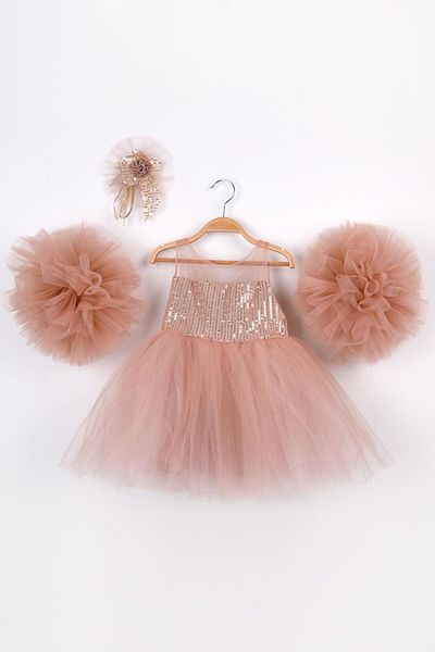 Le Mabelle Powder Sequined Girls' Dress with Accessory Detail - Balenca