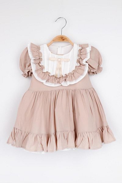Le Mabelle Beige Vintage Short Sleeve Girls' Dress - Mila