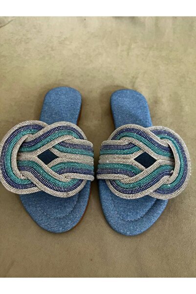 diclepolat Rova KotMavi - Papuci de damă în spirală cu detalii de piatră
